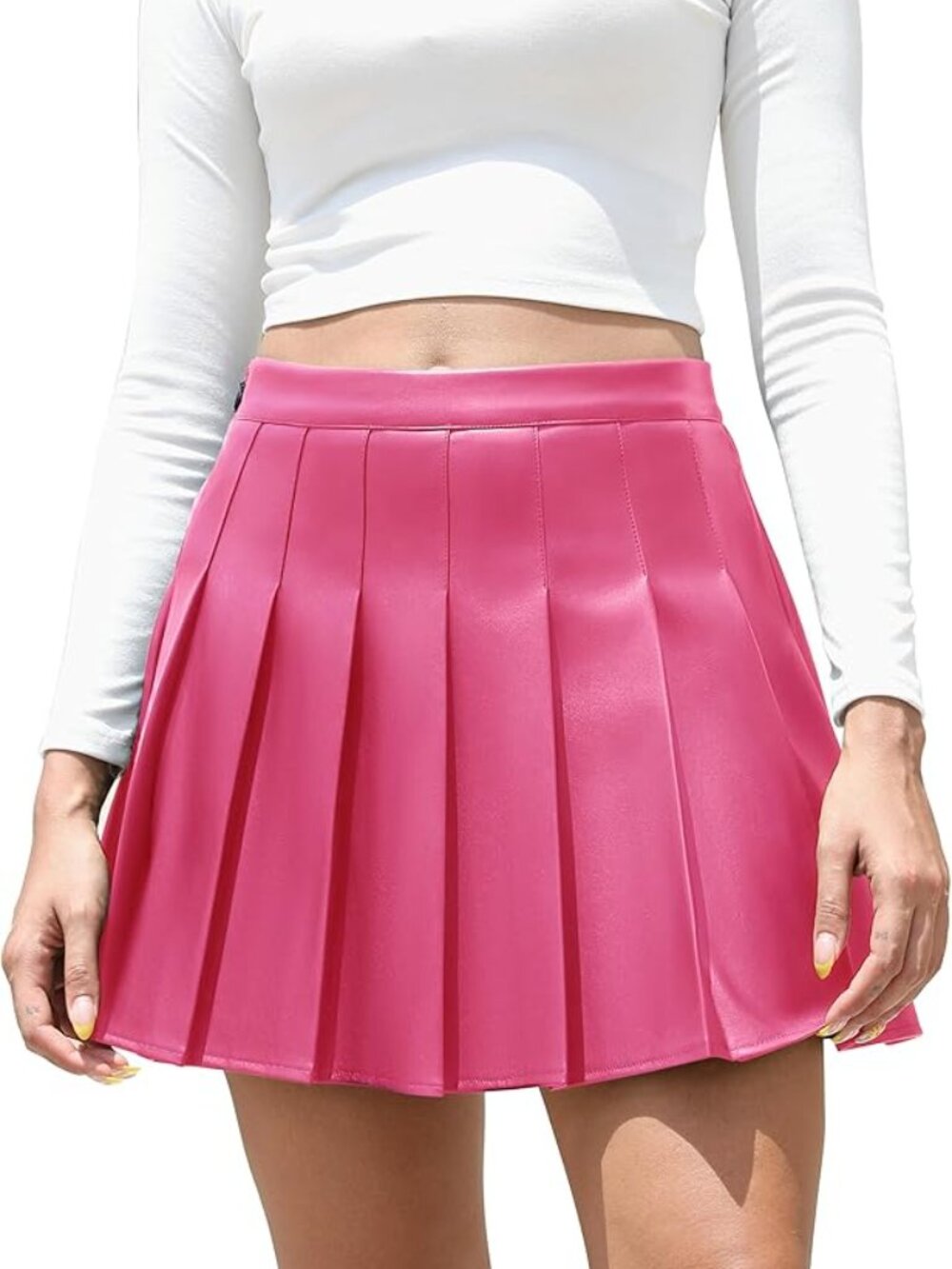 Faux Leather Pleated Schoolgirl Mini Skirt Small
